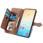 For Samsung Galaxy S25 5G Embossed Flower Zipper Leather Phone Case(Brown)