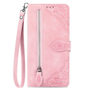 For Samsung Galaxy S25+ 5G Embossed Flower Zipper Leather Phone Case(Pink)