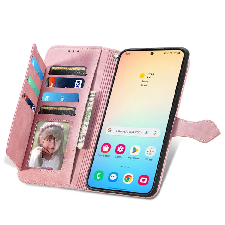 For Samsung Galaxy S25+ 5G Embossed Flower Zipper Leather Phone Case(Pink)