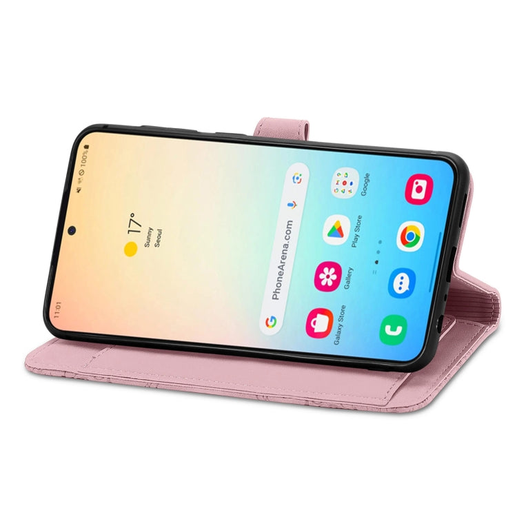 For Samsung Galaxy S25+ 5G Embossed Flower Zipper Leather Phone Case(Pink)