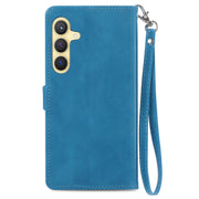 For Samsung Galaxy S25+ 5G Embossed Flower Zipper Leather Phone Case(Blue)