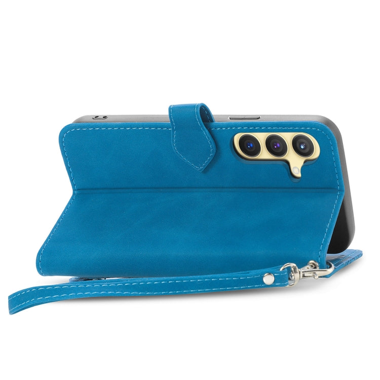 For Samsung Galaxy S25+ 5G Embossed Flower Zipper Leather Phone Case(Blue) - Galaxy S25+ 5G Cases by PMC TechLife | Online Shopping South Africa | PMC TechLife | Buy Now Pay Later Mobicred