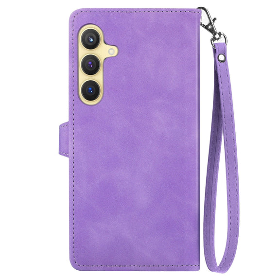 For Samsung Galaxy S25+ 5G Embossed Flower Zipper Leather Phone Case(Purple)