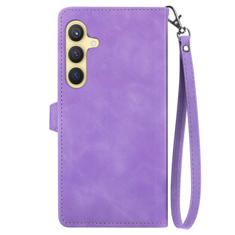 For Samsung Galaxy S25+ 5G Embossed Flower Zipper Leather Phone Case(Purple)