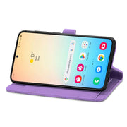 For Samsung Galaxy S25+ 5G Embossed Flower Zipper Leather Phone Case(Purple)