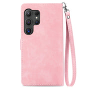 For Samsung Galaxy S25 Ultra 5G Embossed Flower Zipper Leather Phone Case(Pink)