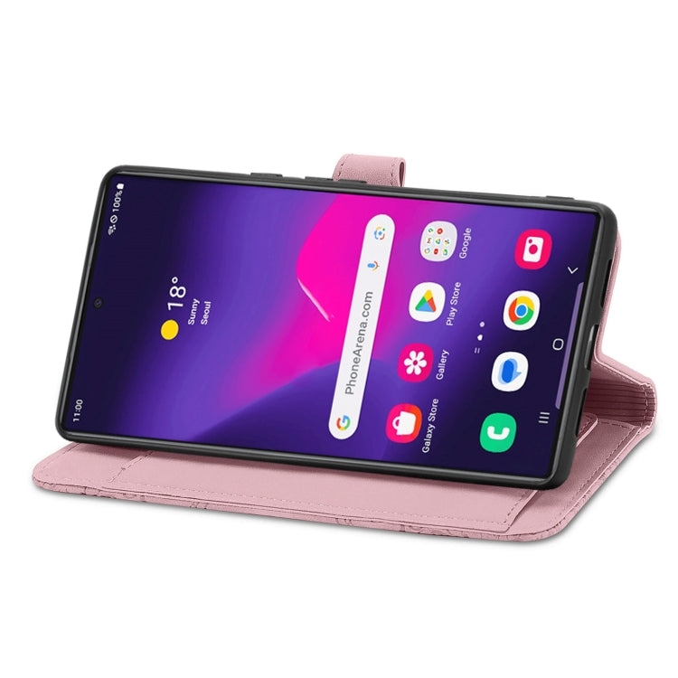 For Samsung Galaxy S25 Ultra 5G Embossed Flower Zipper Leather Phone Case(Pink)