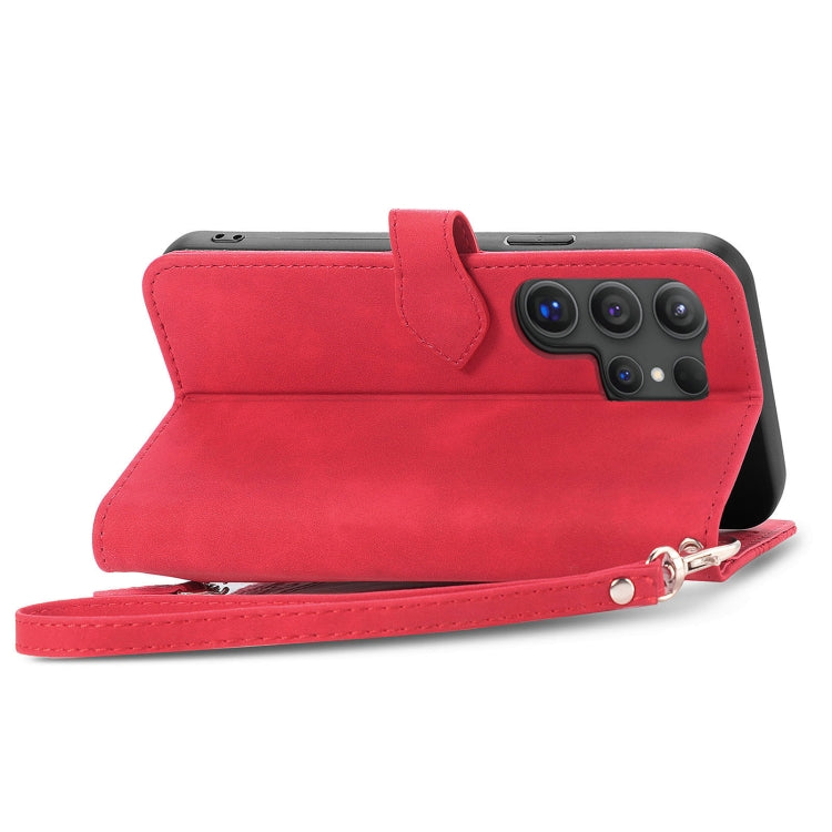 For Samsung Galaxy S25 Ultra 5G Embossed Flower Zipper Leather Phone Case(Red) - Galaxy S25 Ultra 5G Cases by PMC TechLife | Online Shopping South Africa | PMC TechLife | Buy Now Pay Later Mobicred