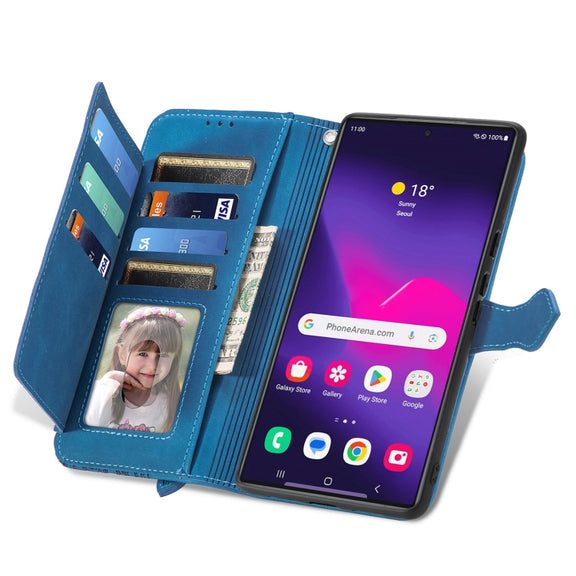 For Samsung Galaxy S25 Ultra 5G Embossed Flower Zipper Leather Phone Case(Blue)