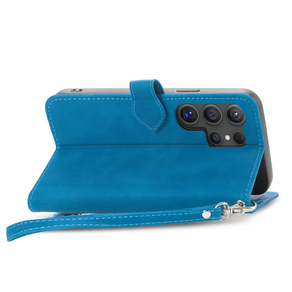 For Samsung Galaxy S25 Ultra 5G Embossed Flower Zipper Leather Phone Case(Blue)