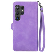 For Samsung Galaxy S25 Ultra 5G Embossed Flower Zipper Leather Phone Case(Purple)