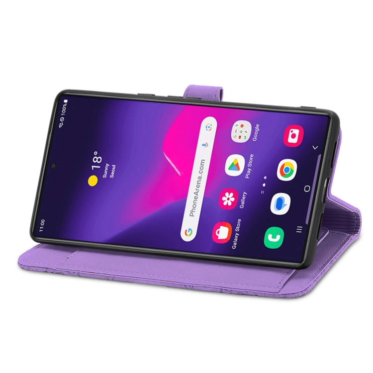 For Samsung Galaxy S25 Ultra 5G Embossed Flower Zipper Leather Phone Case(Purple)
