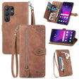 For Samsung Galaxy S25 Ultra 5G Embossed Flower Zipper Leather Phone Case(Brown) - Galaxy S25 Ultra 5G Cases by PMC TechLife | Online Shopping South Africa | PMC TechLife | Buy Now Pay Later Mobicred