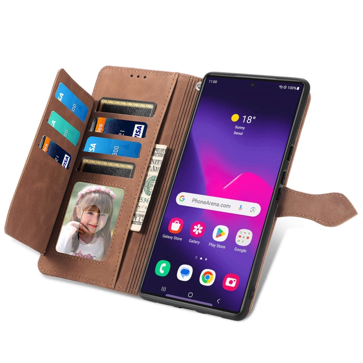 For Samsung Galaxy S25 Ultra 5G Embossed Flower Zipper Leather Phone Case(Brown) - Galaxy S25 Ultra 5G Cases by PMC TechLife | Online Shopping South Africa | PMC TechLife | Buy Now Pay Later Mobicred