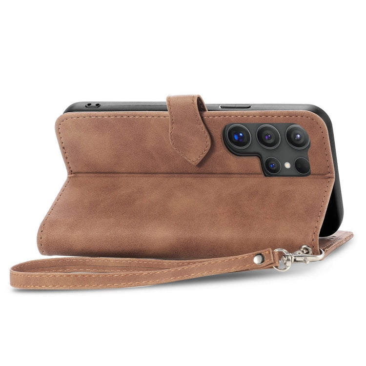 For Samsung Galaxy S25 Ultra 5G Embossed Flower Zipper Leather Phone Case(Brown) - Galaxy S25 Ultra 5G Cases by PMC TechLife | Online Shopping South Africa | PMC TechLife | Buy Now Pay Later Mobicred