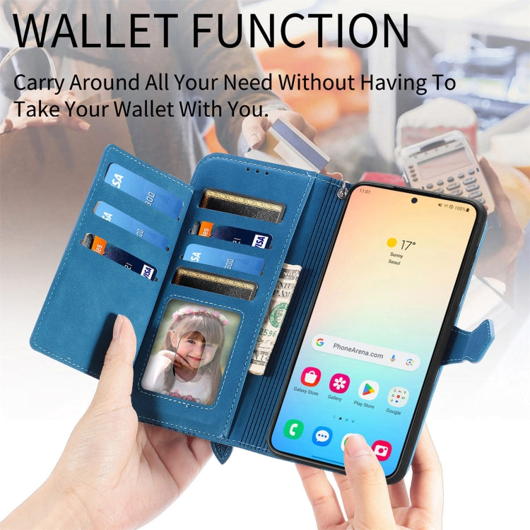 For Samsung Galaxy S25+ 5G Embossed Flower Zipper Leather Phone Case(Brown) - Galaxy S25+ 5G Cases by PMC TechLife | Online Shopping South Africa | PMC TechLife | Buy Now Pay Later Mobicred