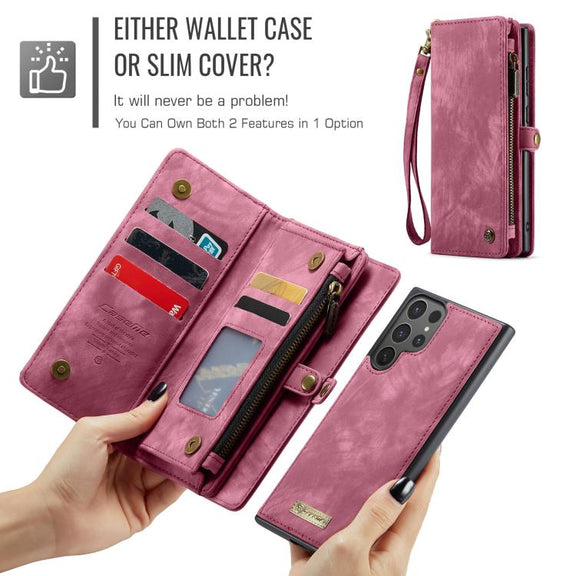 For Samsung Galaxy S25 Ultra 5G CaseMe 008 Detachable Multifunctional Leather Phone Case(Wine Red)
