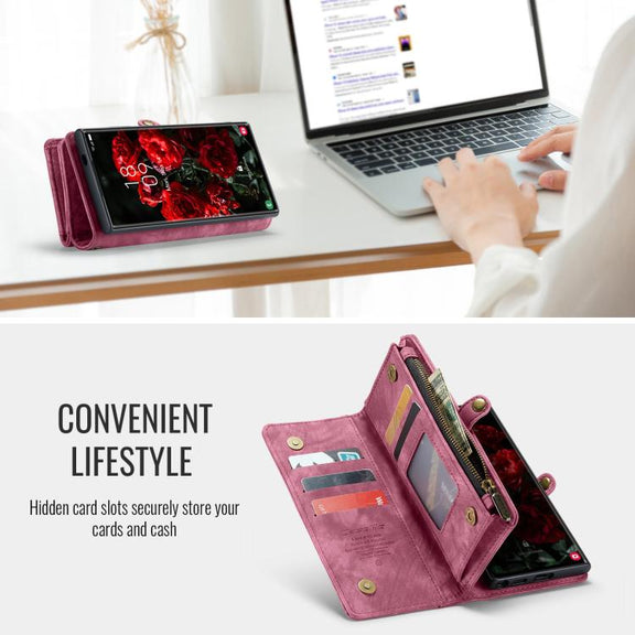 For Samsung Galaxy S25 Ultra 5G CaseMe 008 Detachable Multifunctional Leather Phone Case(Wine Red)