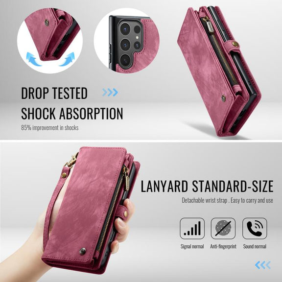 For Samsung Galaxy S25 Ultra 5G CaseMe 008 Detachable Multifunctional Leather Phone Case(Wine Red)