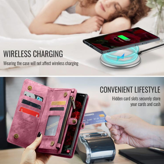 For Samsung Galaxy S25 Ultra 5G CaseMe 008 Detachable Multifunctional Leather Phone Case(Wine Red)