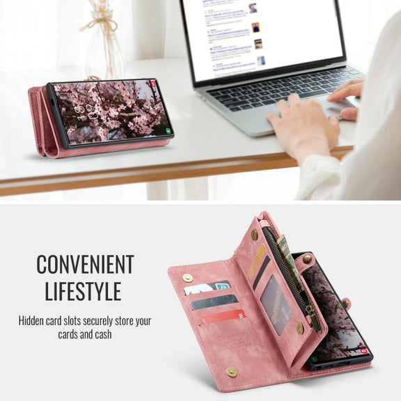 For Samsung Galaxy S25 Ultra 5G CaseMe 008 Detachable Multifunctional Leather Phone Case(Pink)