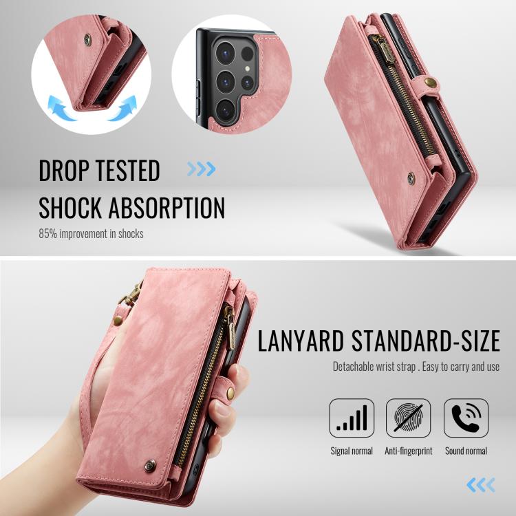 For Samsung Galaxy S25 Ultra 5G CaseMe 008 Detachable Multifunctional Leather Phone Case(Pink)