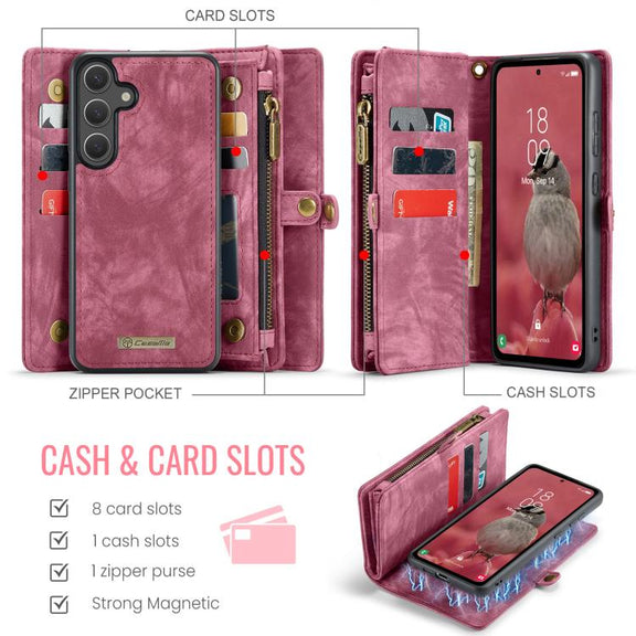 For Samsung Galaxy S25 5G CaseMe 008 Detachable Multifunctional Leather Phone Case(Wine Red)