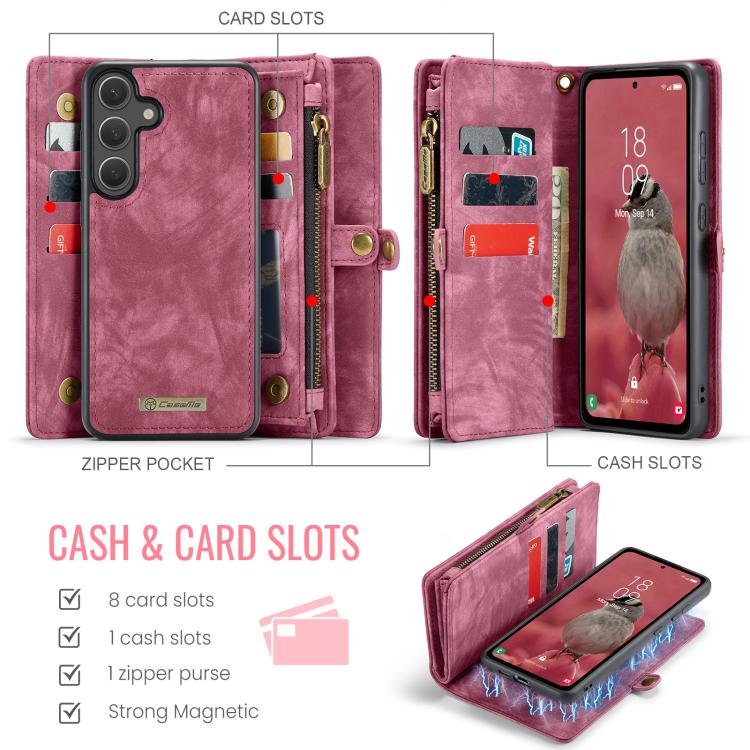 For Samsung Galaxy S25 5G CaseMe 008 Detachable Multifunctional Leather Phone Case(Wine Red)