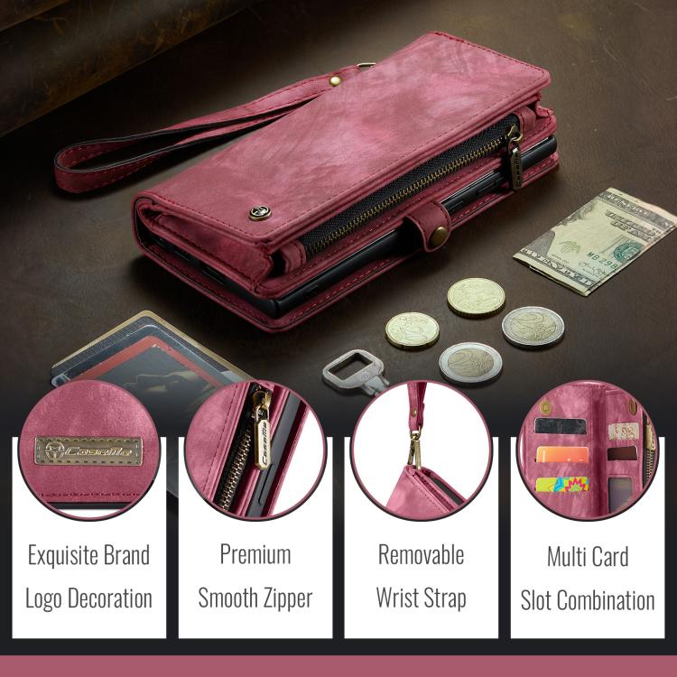 For Samsung Galaxy S25 5G CaseMe 008 Detachable Multifunctional Leather Phone Case(Wine Red)