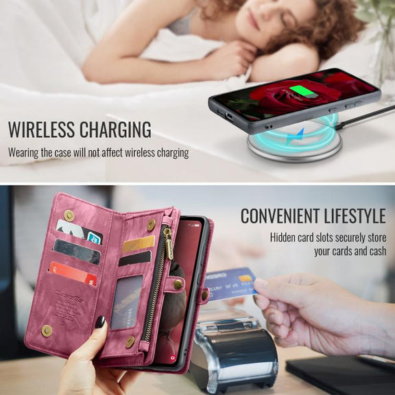 For Samsung Galaxy S25 5G CaseMe 008 Detachable Multifunctional Leather Phone Case(Wine Red)
