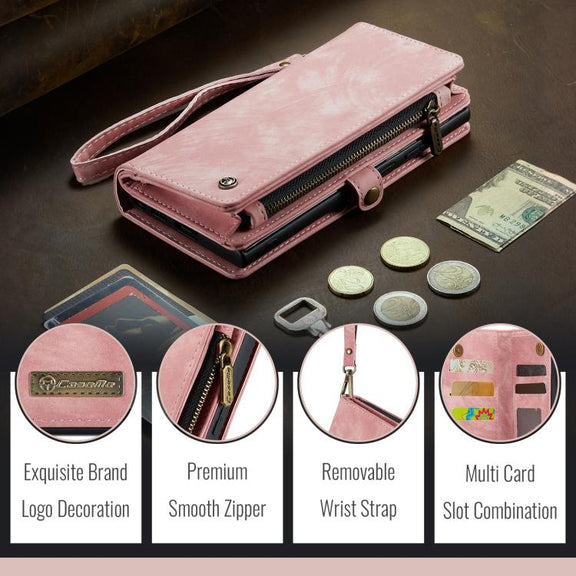 For Samsung Galaxy S25 5G CaseMe 008 Detachable Multifunctional Leather Phone Case(Pink)