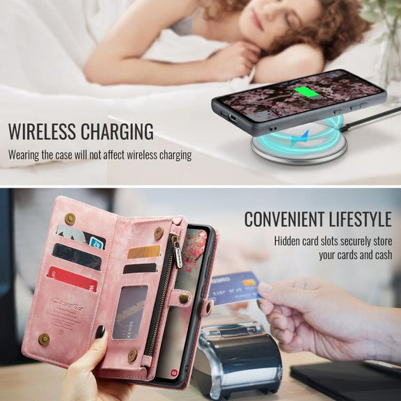 For Samsung Galaxy S25 5G CaseMe 008 Detachable Multifunctional Leather Phone Case(Pink)