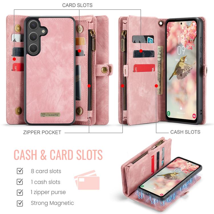 For Samsung Galaxy S25+ 5G CaseMe 008 Detachable Multifunctional Leather Phone Case(Pink)