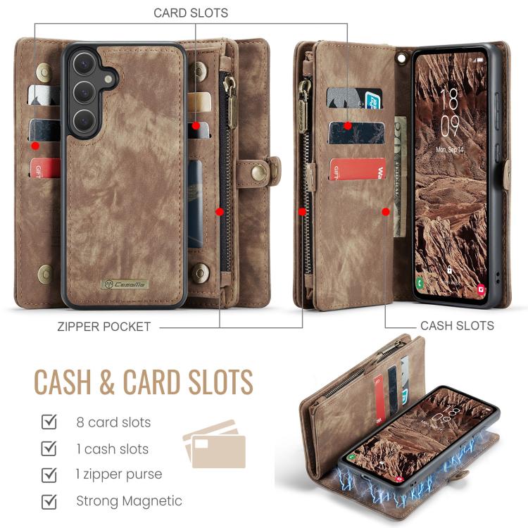 For Samsung Galaxy S25+ 5G CaseMe 008 Detachable Multifunctional Leather Phone Case(Brown)