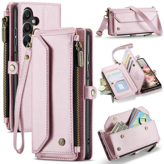 For Samsung Galaxy A16 5G CaseMe C36 Card Slots Zipper Wallet RFID Anti-theft Leather Phone Case(Pink)