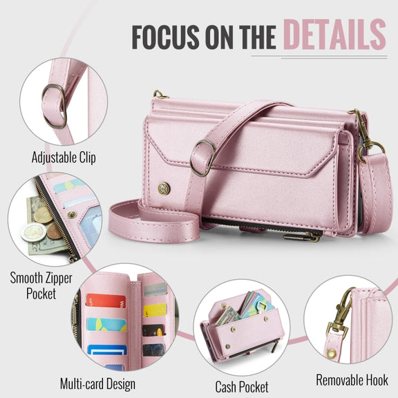 For Samsung Galaxy A16 5G CaseMe C36 Card Slots Zipper Wallet RFID Anti-theft Leather Phone Case(Pink)