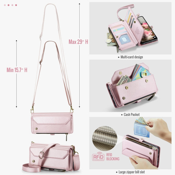 For Samsung Galaxy A16 5G CaseMe C36 Card Slots Zipper Wallet RFID Anti-theft Leather Phone Case(Pink)