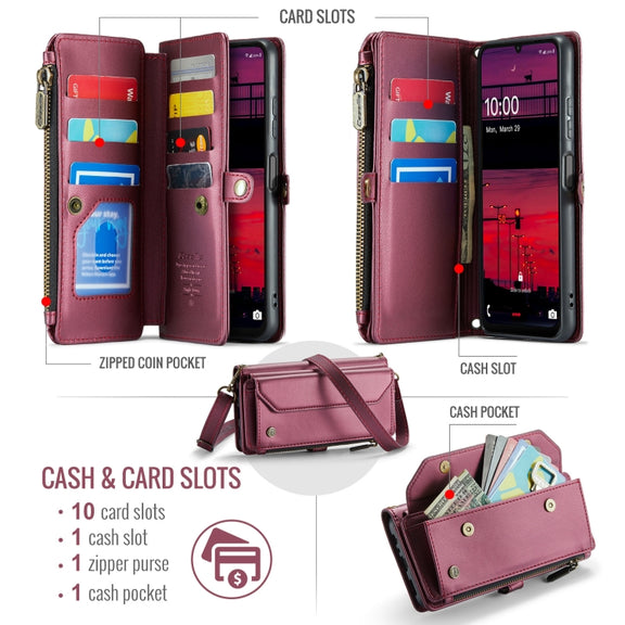 For Samsung Galaxy A16 5G CaseMe C36 Card Slots Zipper Wallet RFID Anti-theft Leather Phone Case(Red)