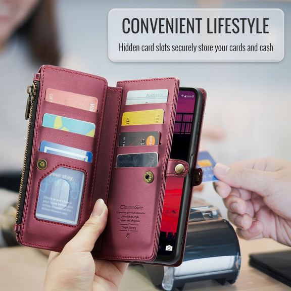 For Samsung Galaxy A16 5G CaseMe C36 Card Slots Zipper Wallet RFID Anti-theft Leather Phone Case(Red)