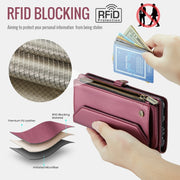For Samsung Galaxy A16 5G CaseMe C36 Card Slots Zipper Wallet RFID Anti-theft Leather Phone Case(Red)
