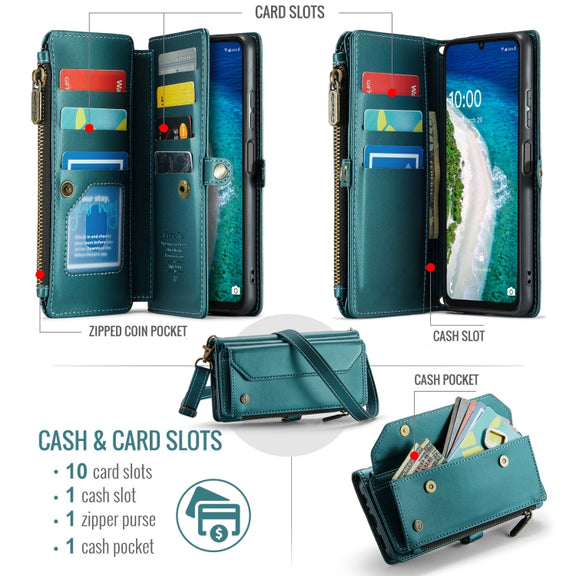 For Samsung Galaxy A16 5G CaseMe C36 Card Slots Zipper Wallet RFID Anti-theft Leather Phone Case(Blue)