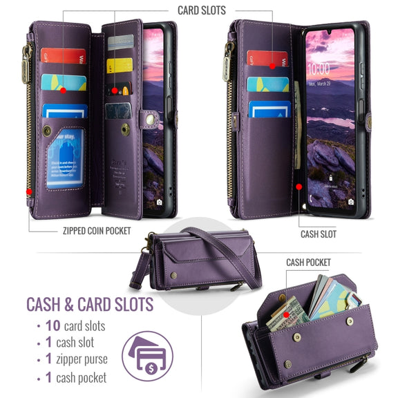 For Samsung Galaxy A16 5G CaseMe C36 Card Slots Zipper Wallet RFID Anti-theft Leather Phone Case(Purple)