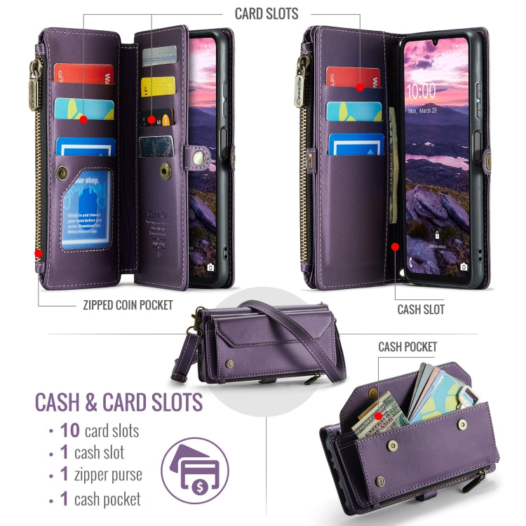 For Samsung Galaxy A16 5G CaseMe C36 Card Slots Zipper Wallet RFID Anti-theft Leather Phone Case(Purple)