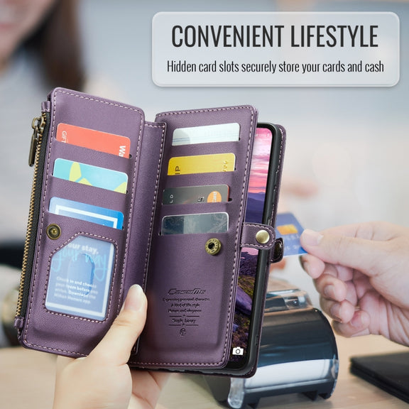 For Samsung Galaxy A16 5G CaseMe C36 Card Slots Zipper Wallet RFID Anti-theft Leather Phone Case(Purple)