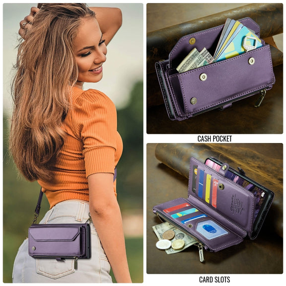 For Samsung Galaxy A16 5G CaseMe C36 Card Slots Zipper Wallet RFID Anti-theft Leather Phone Case(Purple)