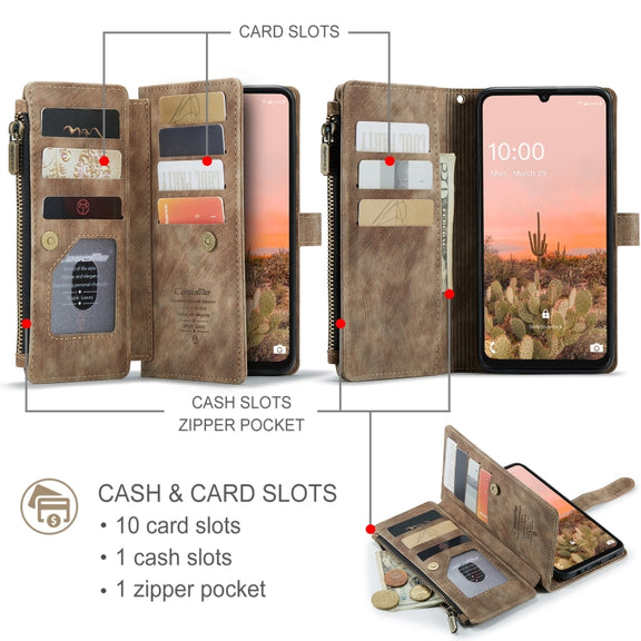 For Samsung Galaxy A16 5G CaseMe C30 Card Slots Zipper Wallet Leather Phone Case(Brown)