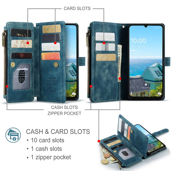 For Samsung Galaxy A16 5G CaseMe C30 Card Slots Zipper Wallet Leather Phone Case(Blue)