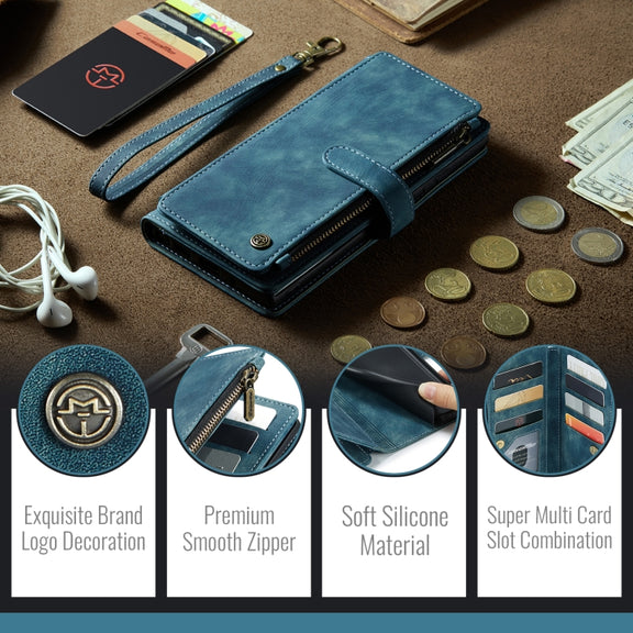For Samsung Galaxy A16 5G CaseMe C30 Card Slots Zipper Wallet Leather Phone Case(Blue)