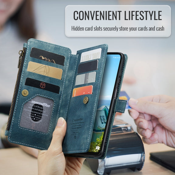 For Samsung Galaxy A16 5G CaseMe C30 Card Slots Zipper Wallet Leather Phone Case(Blue)