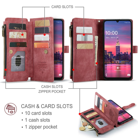 For Samsung Galaxy A16 5G CaseMe C30 Card Slots Zipper Wallet Leather Phone Case(Red)